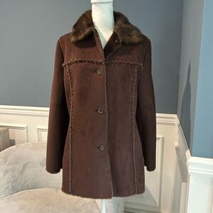 PASHA & JO RICK BROWN SHEARLING MID-LENGTH COAT